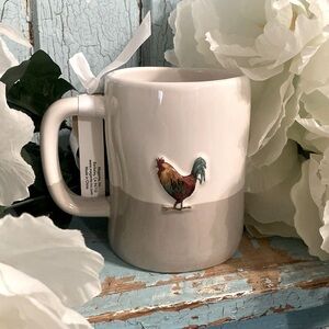Brand new Rae Dunn Rooster cluck farm mug grey and white